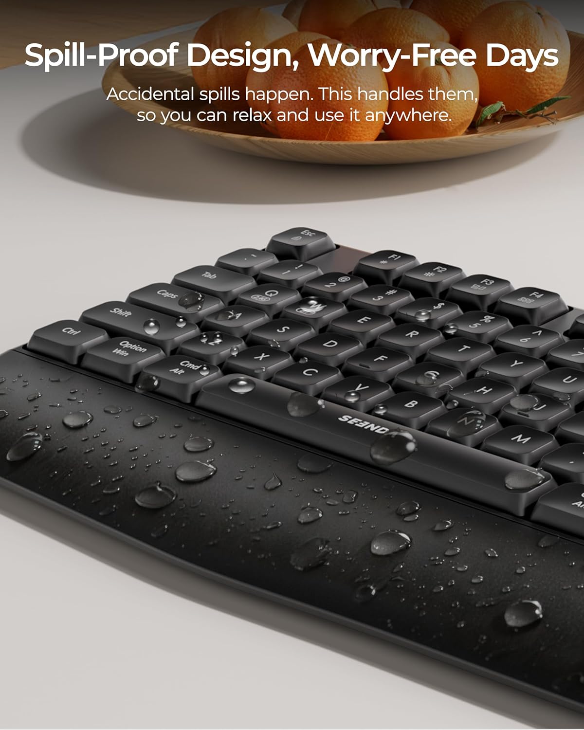 seenda Wireless Bluetooth Keyboard and Mouse Combo, COE200 Ergonomic Wireless Keyboard Mouse with Wrist Rest, Multi-Device Connection, Full-Size, Compatible for Computer/Laptop/Mac/MacBook, Black