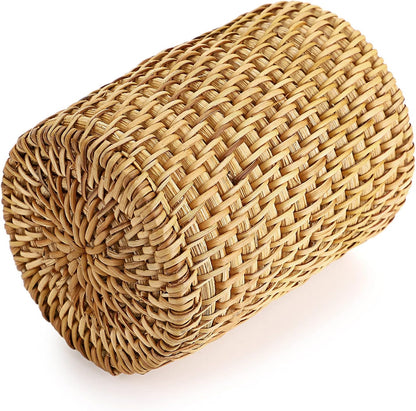 BTSKY Rattan Pen Cup, Handmade Desk Pencil Holders Makeup Brush Holder Multi-Functional Woven Basket Office&Home Desktop Organizer(Cone)