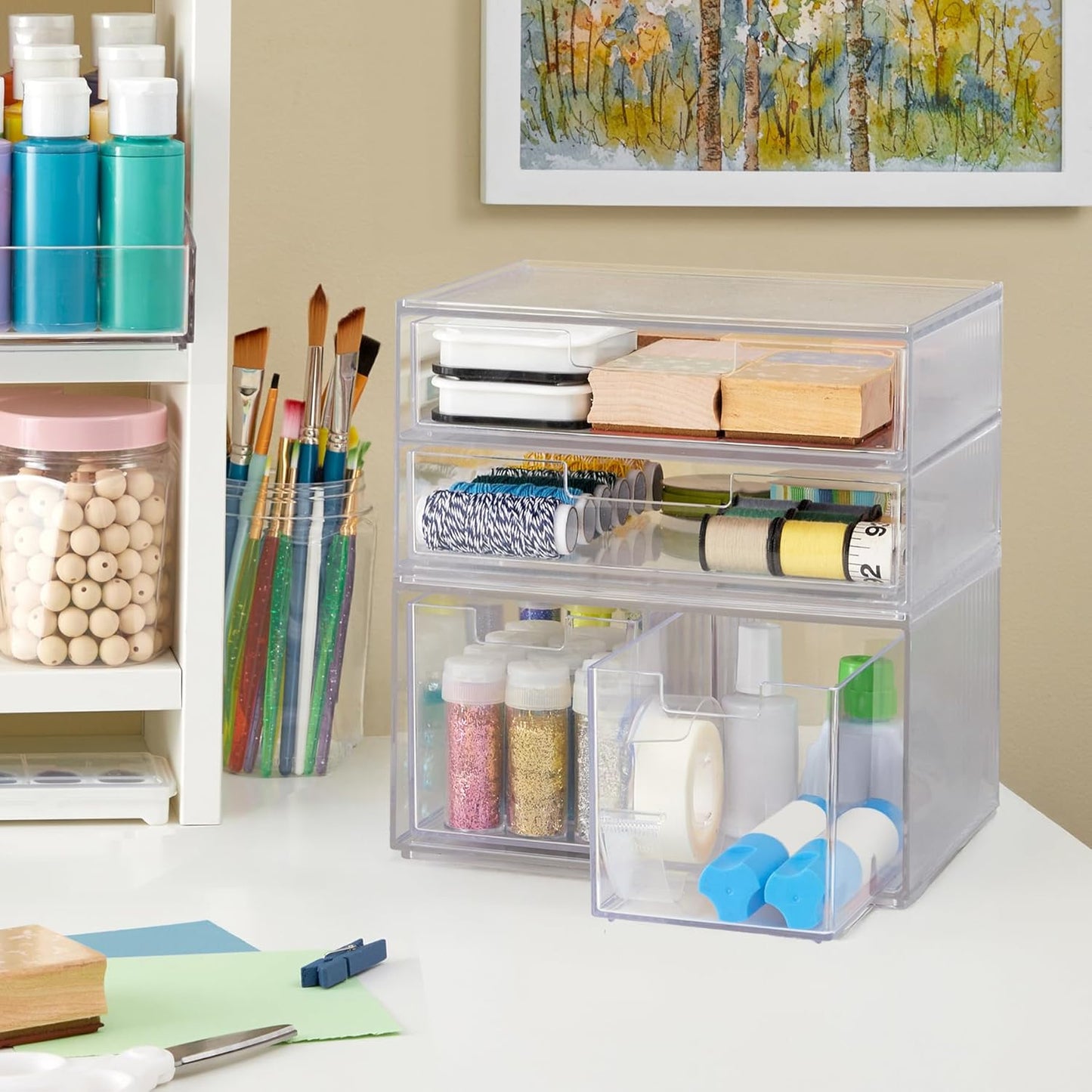 STORi Chloe Space-Saving Clear Drawer Organizer (4 Wide Drawers) Sort Office, Kitchen, Beauty Supplies, Makeup, Pens, Jewelry, Stationary, Made in USA