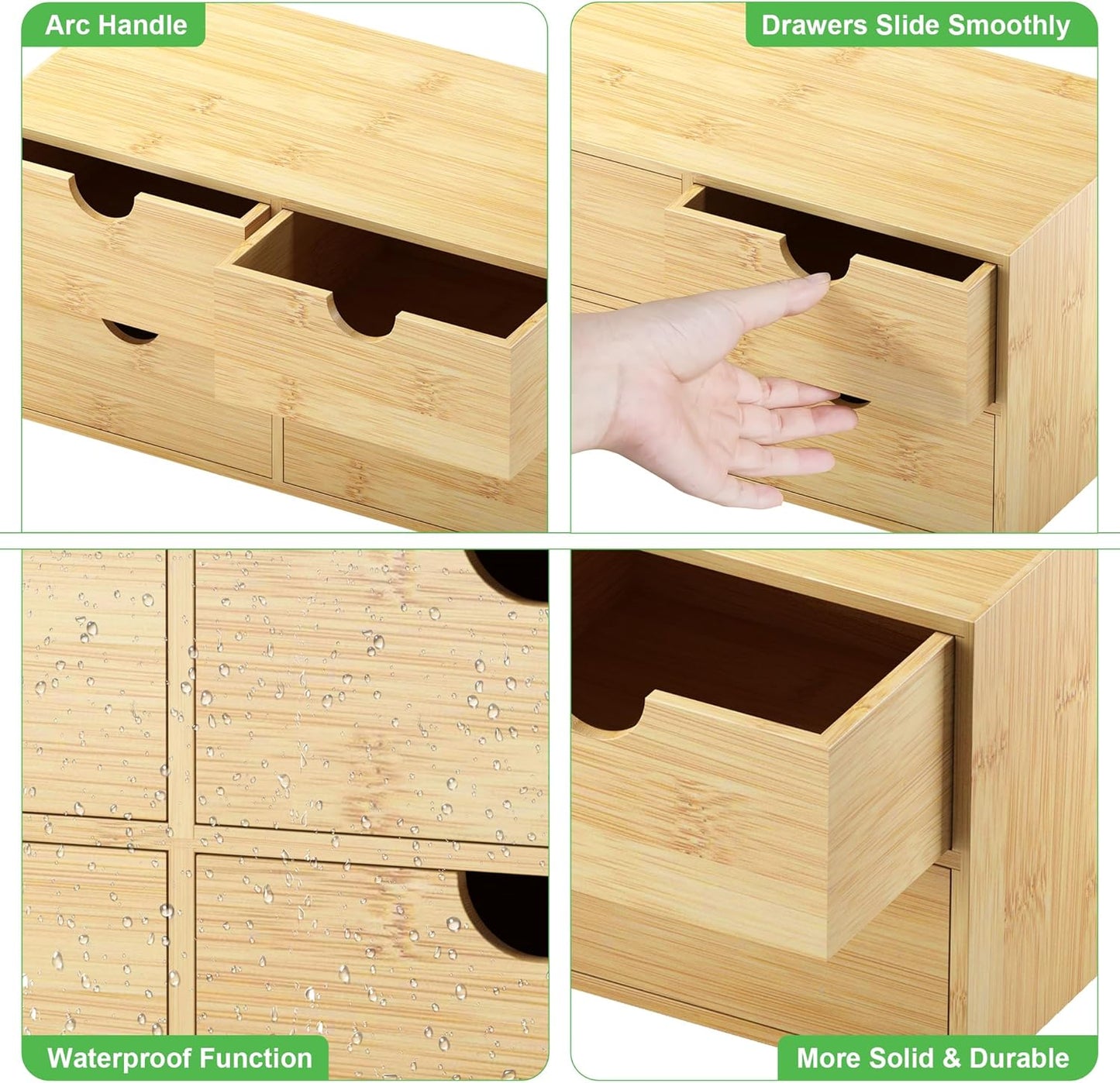 Bamboo Desk Organizer with Drawers - Small Desktop Storage Container for Countertop & Tabletop - No Assembly Required