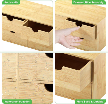 Bamboo Desk Organizer with Drawers - Small Desktop Storage Container for Countertop & Tabletop - No Assembly Required