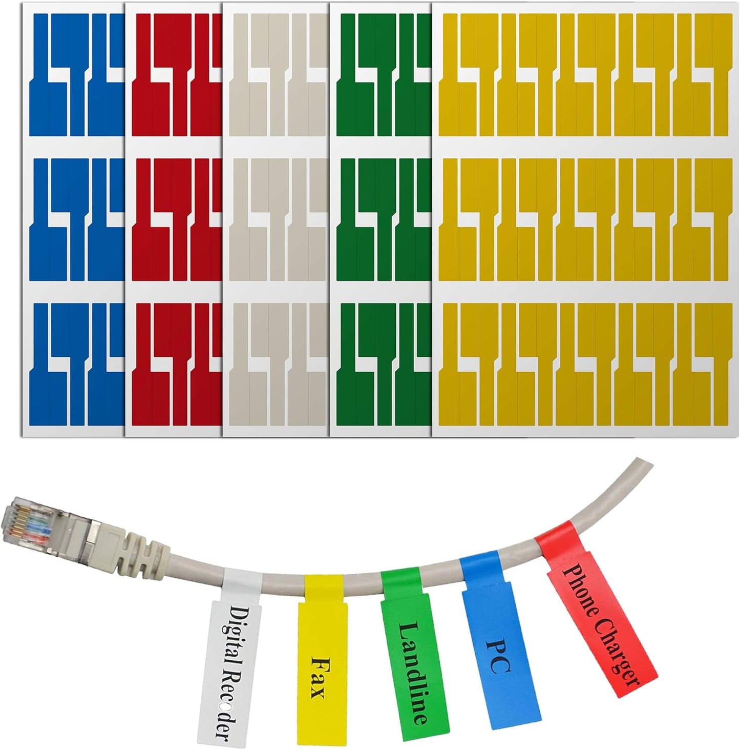 Mr-Label® Self-Adhesive Cable Label - Waterproof | Tear Resistant | Durable - with Online Print Tool - for Laser Printer (10 Sheets (300 Labels), Multi-Color)