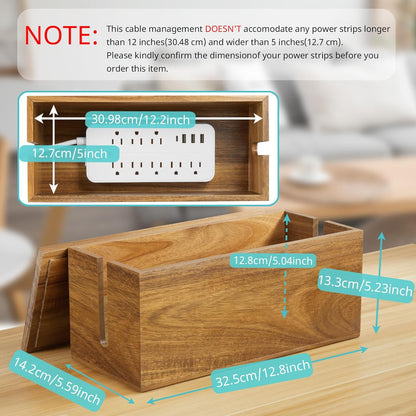 Bivvclaz Large Cable Management Box, Wooden Cord Organizer Box for Desk, Floor, Office to Hide Extension Cords Power Stripes Surge Protectors Chargers Wires, Black