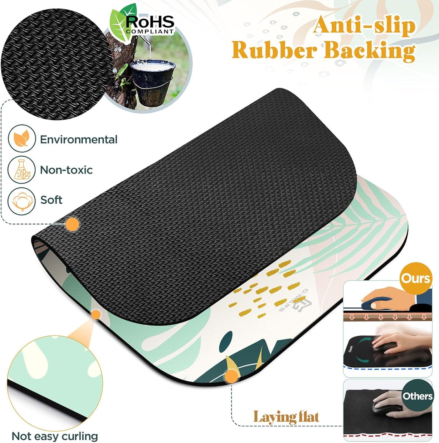 Gimars Elongate Smooth Lycra Fabric Ergonomic Mouse Pad Wrist Support, Gel Memory Foam Cushion Set Keyboard Wrist Rest Support, Pain Relieve for Computer, Laptop, Office, School, Home, Gaming, Black