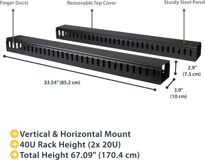 StarTech.com 3ft (1m) Vertical Cable Management Duct with Cover - 0U Open Slot Finger Duct Wire Raceway for 19 Inch Server Rack - Slotted Cord Channel (CMVER20UF)