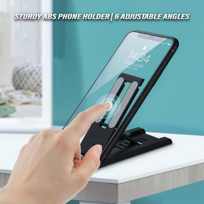 Foldable Phone Stand for Desk | Six Position Adjustable Folding Bracket for Cell Phone | Black Cellphone Holder for Desk & Smartphone Stand | Cellphone & Accessories for Men & Women