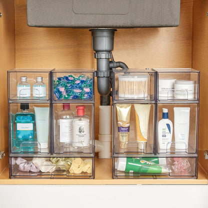 Vtopmart Stackable Storage Drawers Set of 4, Clear Plastic Organizer Bins for Bathroom Supplies,Ideal for Cabinet,Pantry,Laundry Room Organization