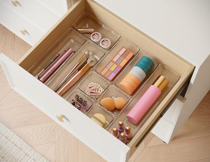 DCA 14 PCS Clear Drawer Organizer, Acrylic Makeup Organizers, Vanity Drawer Organizer Trays, Bathroom Organizers and Storage Bins Ideal Gift for Her