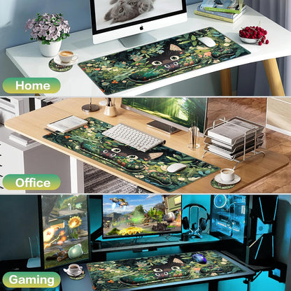 Desk Mat, Large Gaming Mouse Pad with Wrist Rest, 4in1 XXL Mousepad+Keyboard Wrist Rest+Mouse Pad Wrist Support+Cup Coaster Set Ergonomic Floral Computer Desk Arm Wrist for Decor Home Office Women