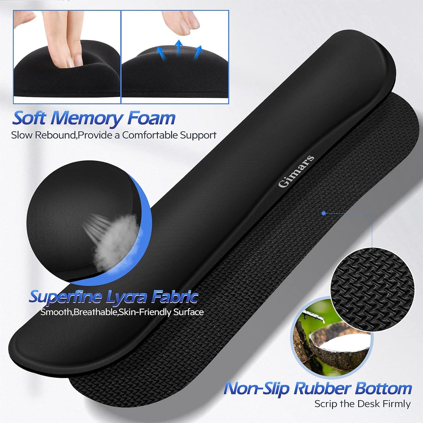 Gimars Upgrade Enlarge Silky and Superfine Fabric Gel Memory Foam Keyboard Wrist Rest Set, Ergonomic Keyboard Mouse Wrist Support for Typing Pain Relief, Comfort for Office, Gaming, Computer