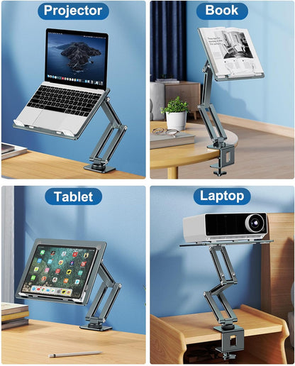 Laptop Mount for Desk, Tablet Arm Mount with 360° Rotating, Aluminum Laptop Tray Adjustable, Foldable Computer Stand/Holder, Fit for 11-15 Inch Laptops (Silver)