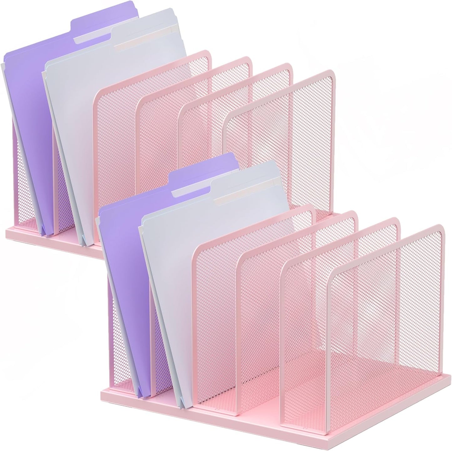 Kuntine.B Desk File Organizer 5 Sections Upright Mesh Desktop Organizer File Sorter Office Organization File Holder for Home, Office & Classroom