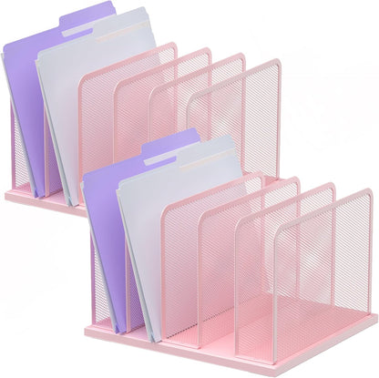 Kuntine.B Desk File Organizer 5 Sections Upright Mesh Desktop Organizer File Sorter Office Organization File Holder for Home, Office & Classroom