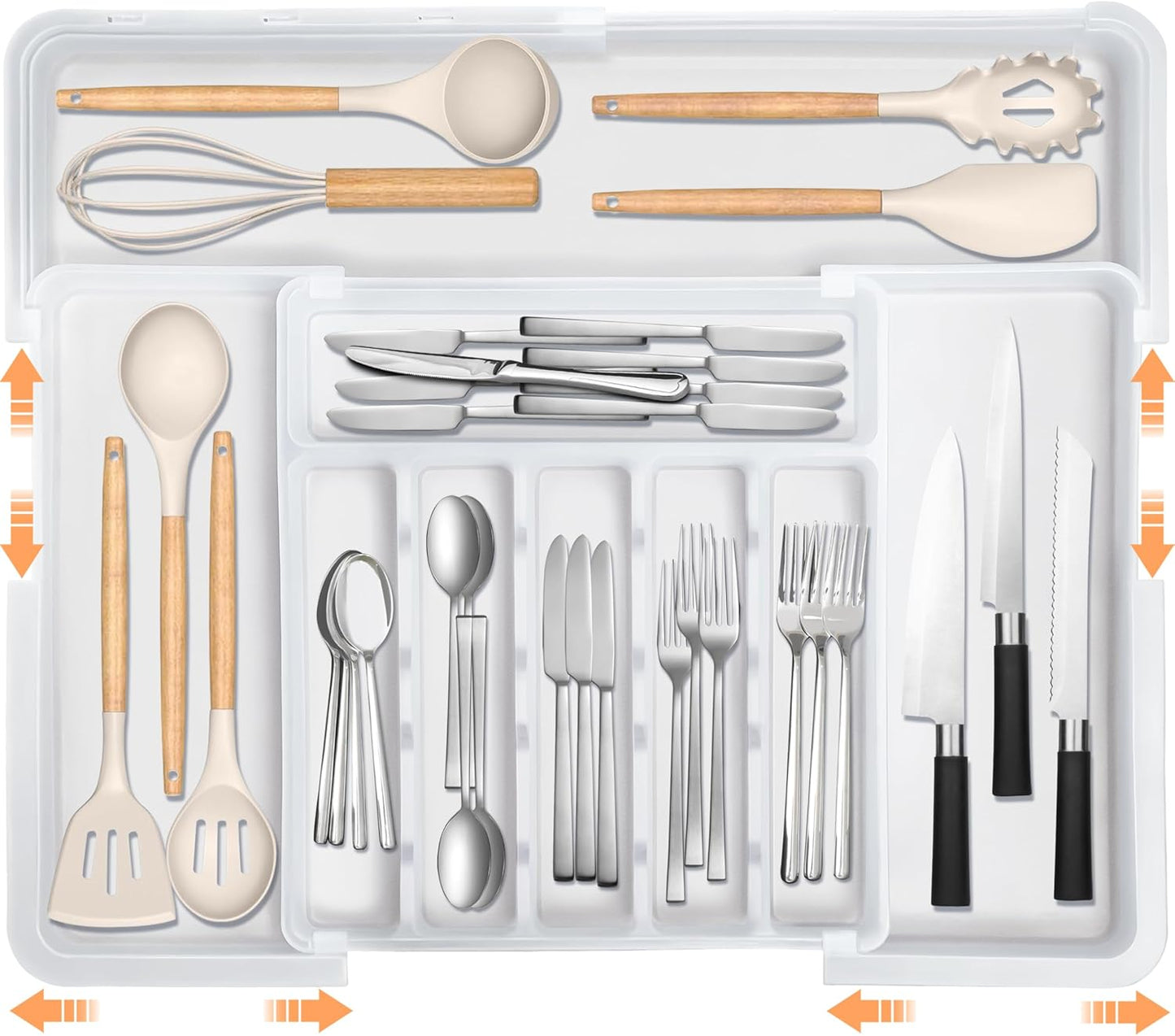 Spaclear Silverware Organizer Expandable Kitchen Utensil Drawer Organizer Large BPA Free Adjustable Cutlery Silverware Tray for Spoons Forks Knives Storage Divider for Kitchen Flatware 6-9 Slots Black