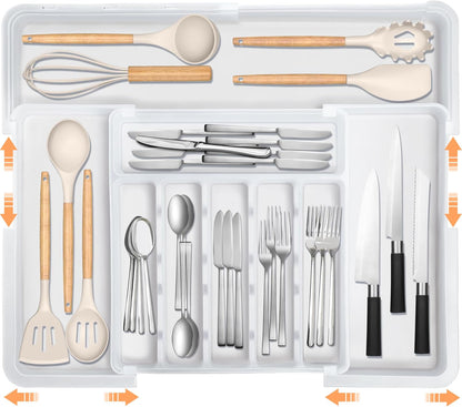 Spaclear Silverware Organizer Expandable Kitchen Utensil Drawer Organizer Large BPA Free Adjustable Cutlery Silverware Tray for Spoons Forks Knives Storage Divider for Kitchen Flatware 6-9 Slots Black