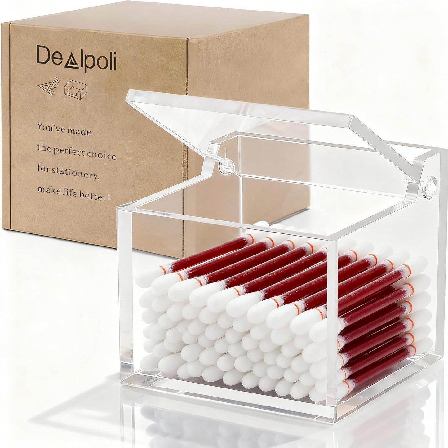 Clear Acrylic Cotton Swab Ball Holder Qtip Organizer with Lid 2-Grid Canister for Make Up Pads, Floss Picks, Vanity Storage,Bath Salts, Cosmetics, Home Bathroom Decor (DP004)