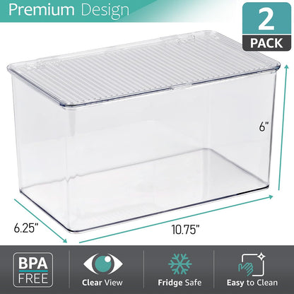 Sorbus Fridge Organizer & Pantry Storage with Lids- Clear Plastic Freezer Organizer Bins- MultiPurpose & Versatile Stackable Cabinet Organizers- Cosmetics,Office Supplies,Food Snack Organizers- 2 Pack