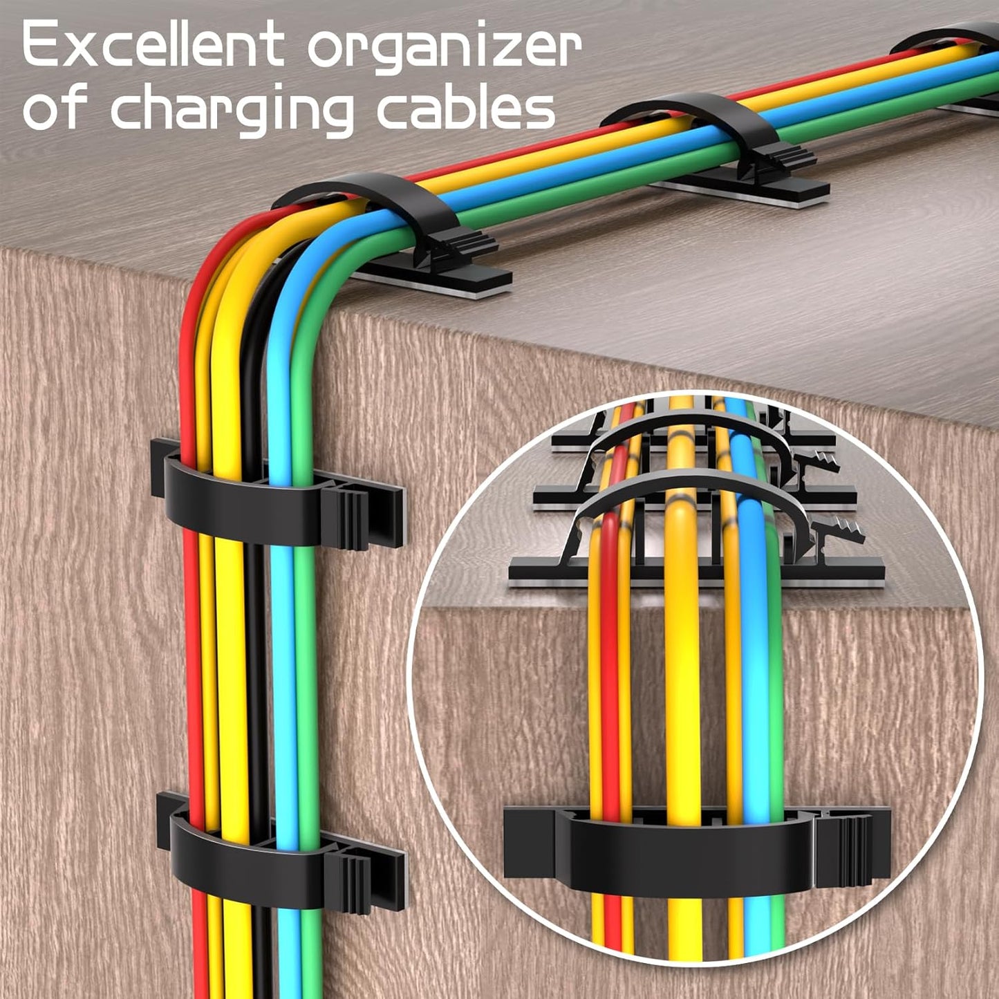 XHF 100pcs Adhesive Cable Wire Clips Black, Outdoor Cable Management Wire Organizer Cord Holder for Under Desk, Car, Wall, TV PC Ethernet Cable