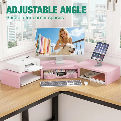 OPNICE Dual Monitor Stand Riser with Drawer and 2 Pen Holders, Desk Organizer for Office Supplies, Computer Monitor Stand for Desk, Workspace Desk Accessories for Home Office, Black