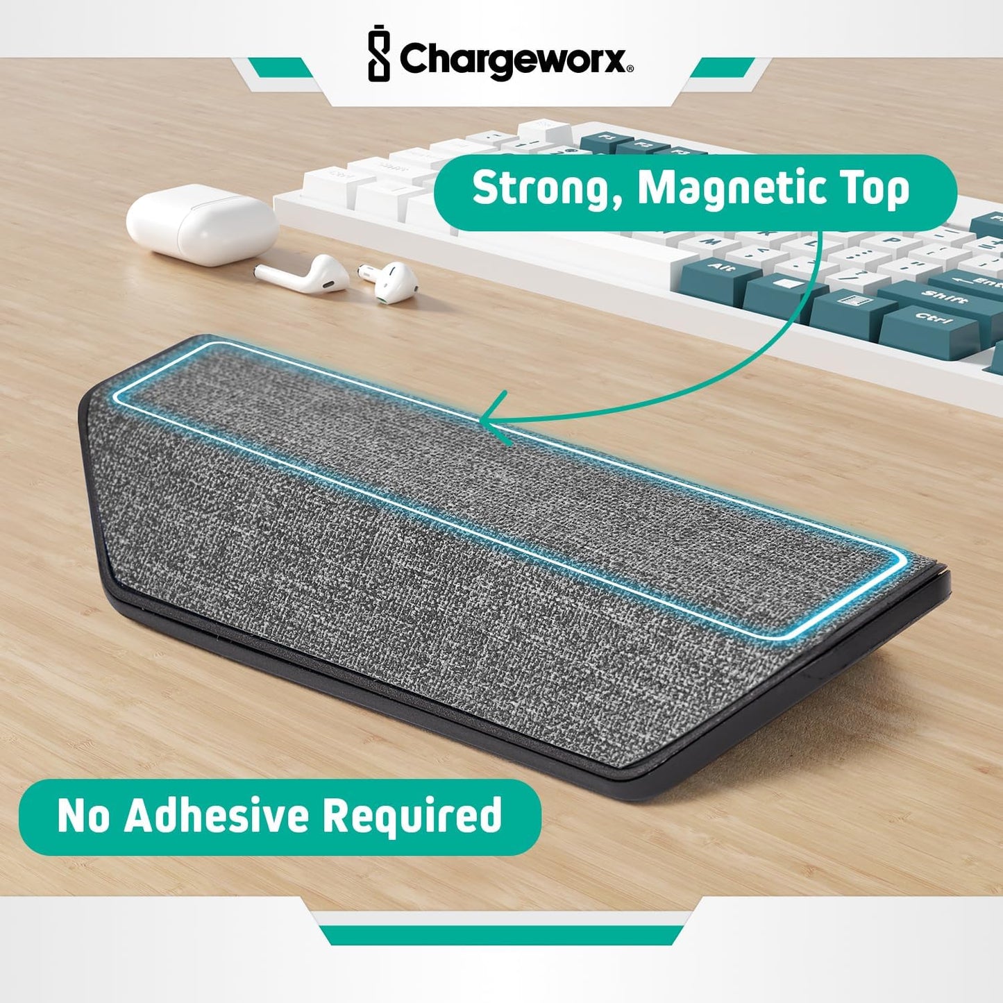 CHARGEWORX Magnetic Cable Organizer – Weighted Non-Adhesive Cord Holder with 3 Magnetic Clips for USB-C, Lightning & MagSafe Cables – Desk, Office & Nightstand Cable Management