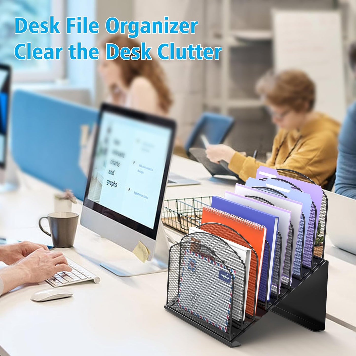 Inclined Desk File Organizer, 8-Section Upright Desk Organizer Standing File Sorter for Office Classroom Desktop Organization