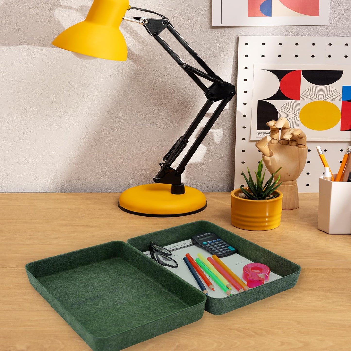 Welaxy 2-piece Office desk drawer organizer tray letter-size documents A4 paper book file Folder Holder storage bins (Orange + Green)