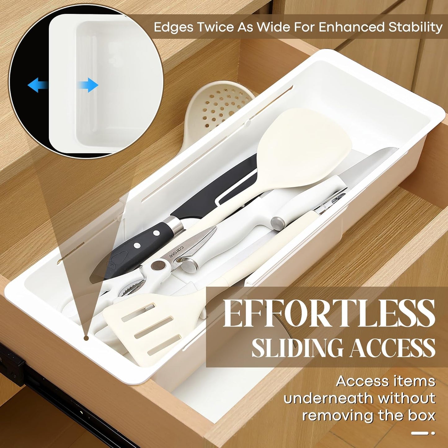 1 Pack Deep Drawer Organizer Bins, Sliding Drawer Organizer Bin Expandable and Adjustable Tray for Kitchen Utensils, Towels, BBQ Tools, Durable Plastic Sliding for Easy Storage (12.4-17.7")