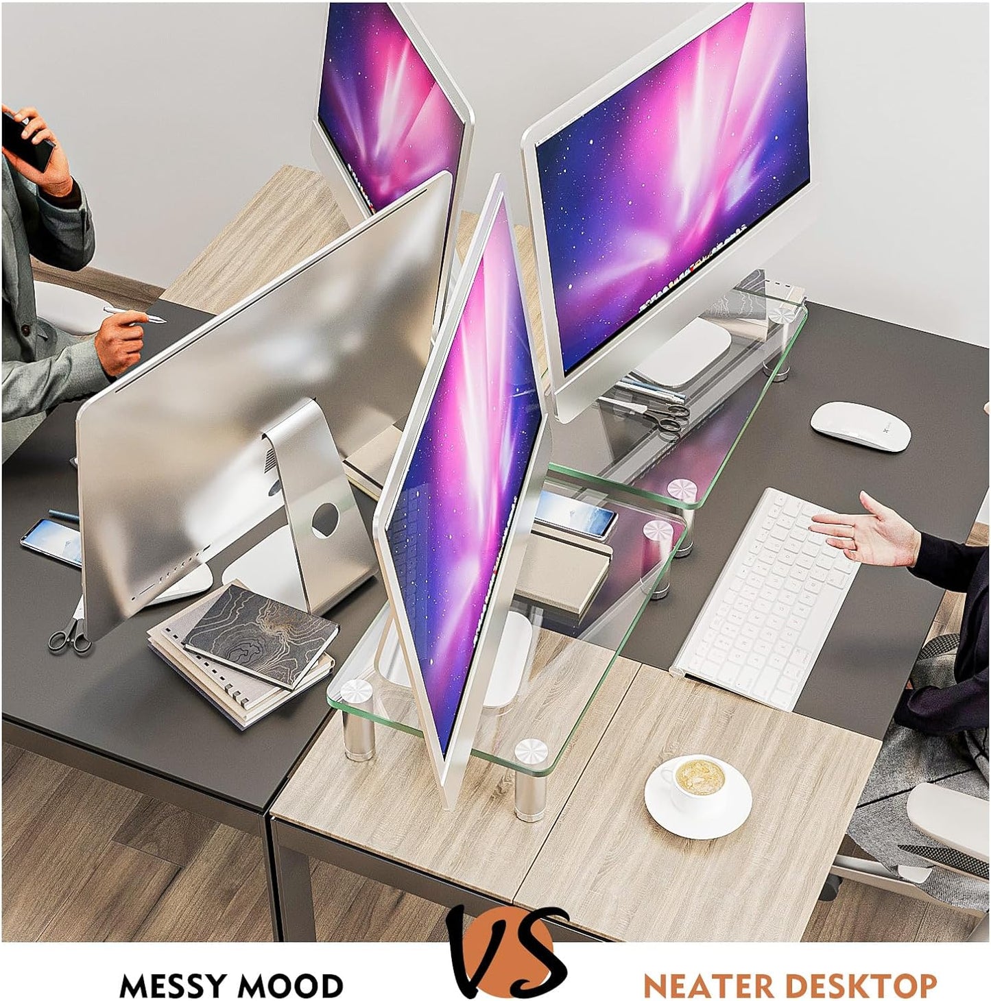 Hemudu 2 Pack Computer Monitor Riser with Height Adjustable Multi Media Desktop Stand for Flat Screen LCD LED TV, Laptop/Notebook/Xbox One