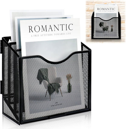 Vertical Triple File Folder Holder 9.8 In Magazine Holder Wall Mount & Desktop 3 Tier Vertical Desk Organizer Pocket File Holder Sorter Magazine Storage Rack For Office Home Organization Wall Door