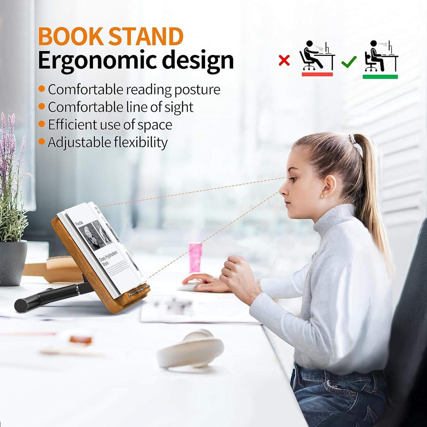 NAMON 2-in-1 Dual-use Floor & Desktop Book Stand, Sturdy Metal & Wood Build, Height Adjustable from 16.5" to 51", Floor Reading Stand for Sheet Music, Cookbooks, Projector (White, 11.8" x 16.5" Panel)
