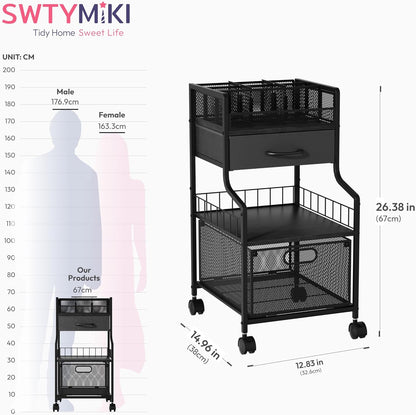 SWTYMIKI Rolling Under Desk Storage - Storage Cart with Drawers & DIY Divider - Art Cart Organizer on Wheels - Craft Rolling Utility Cart for Office, Craft Room & Studio Espresso
