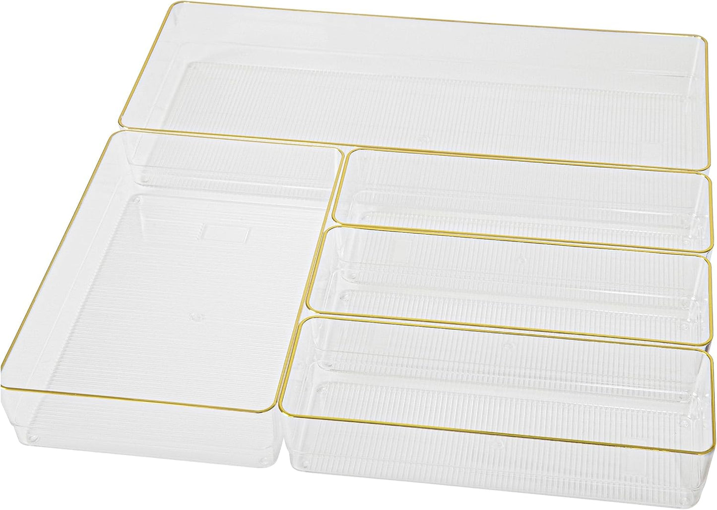 Martha Stewart Kerry Plastic Stackable Office Desk Drawer Organizers, Set of 8, with Gold Trim