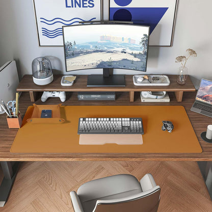 DAWNTREES Dual Sided Desk Mat,Leather Desk Pad,Cork Desk Mat Protector,with PU Leather Valet Tray Organizer,Large Mouse Pad,Desk Writing Pad for Office and Home(Dark Green 31.5"x15.8")