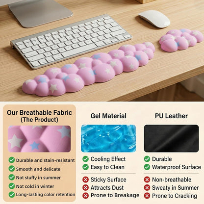 Cloud Wrist Rest Set for Keyboard and Mouse, Includes Cute Coaster, with Computers and Laptops（Purple Star Set）