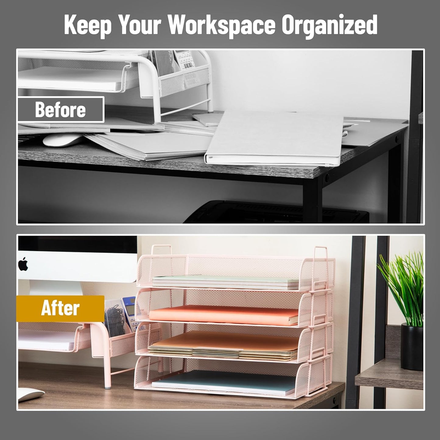 Mind Reader Stackable Paper Tray, Desktop Organizer, File Storage, Office, Metal Mesh, 4 Pcs., Black