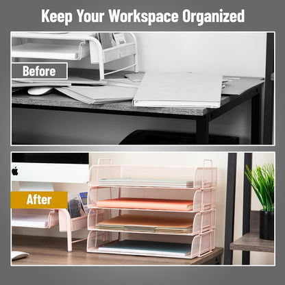 Mind Reader Stackable Paper Tray, Desktop Organizer, File Storage, Office, Metal Mesh, 4 Pcs., Black