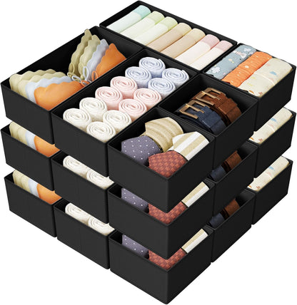 DIMJ Drawer Organizers Clothes, Dresser Organizer Bins for Baby Clothes,Underwear and Sock, Fabric Closet Organization and Storage Boxs, Drawer Dividers for Nursery, Clothing, Tie - 4 Pack, Beige