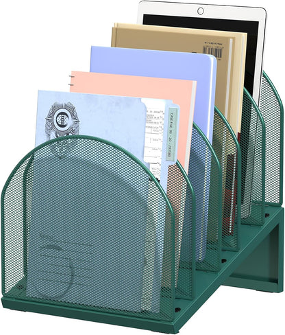 5-Section Desk File Organizer, Metal Mesh Folder Organizer for Documents, Mail & Office Papers (Black)