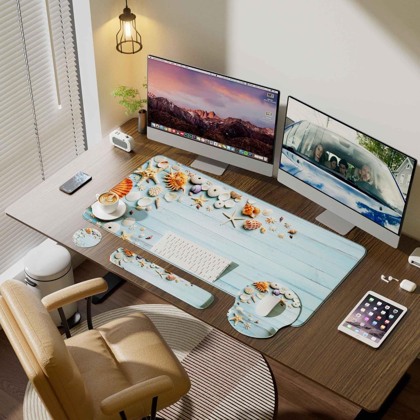 Desk Mat Set + Keyboard and Mouse Pad with Wrist Rest Support,4-in-1 Large Mousepad Computer Mats for Desktop Home & Office-Purple Butterflies