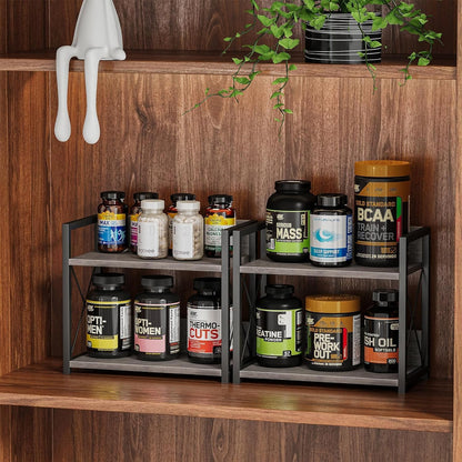 Giikin Countertop Shelf Organizer, 2 Tier Kitchen Spice Rack Organizer for Countertop, Wood Coffee Counter Shelf Organizer for Home (Bamboo, S)