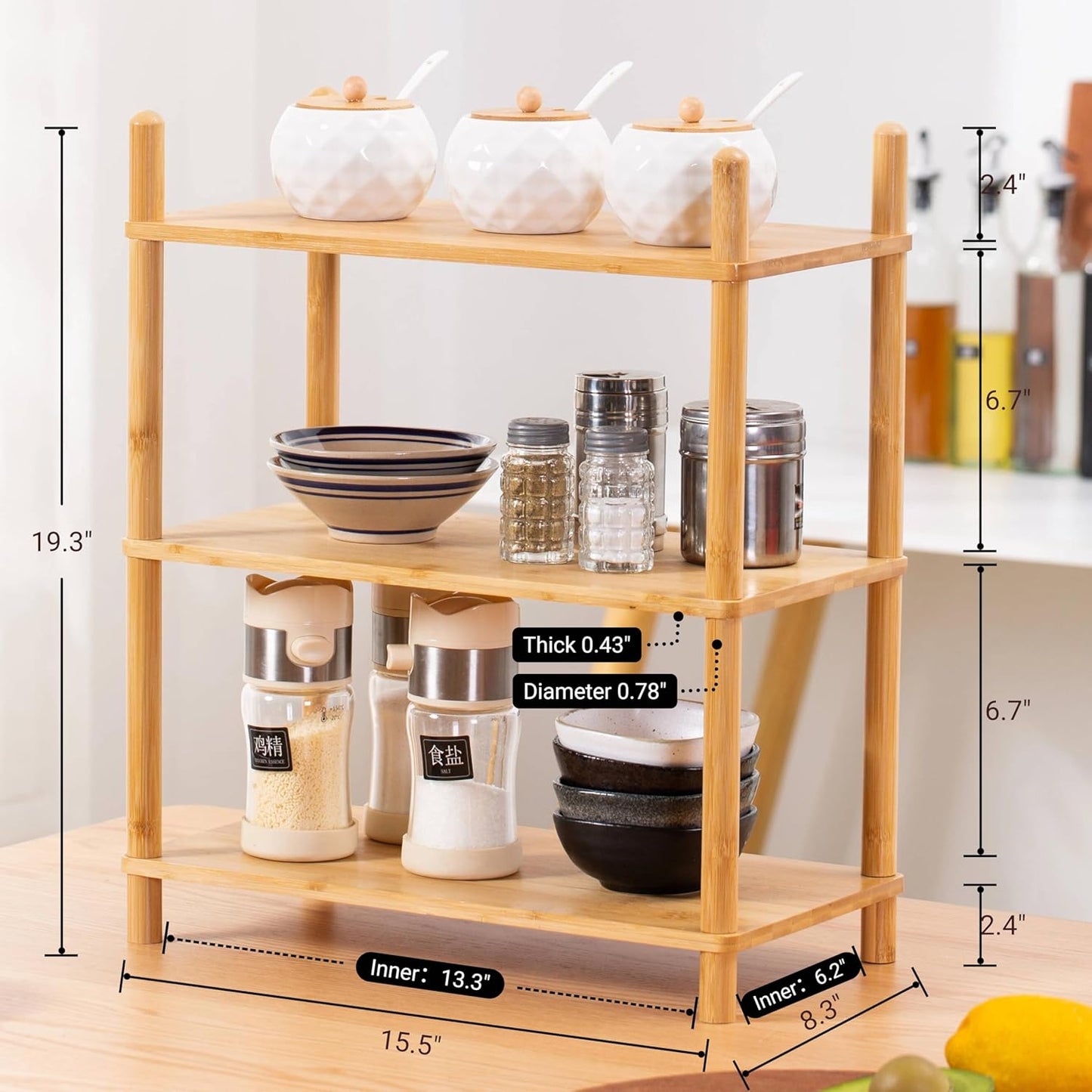 2-Tier Expandable Bamboo Desktop Organizer Shelf Kitchen Cabinet and Counter Riser Display Shelf for Top of Desk Home Office Bathroom Coffee Table Display Stand (1, Natural, 2-Tier Plus)