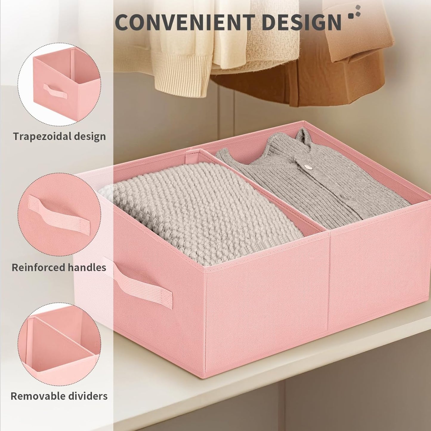 DIMJ Closet Storage Bins, 6 Pack Storage Baskets for Shelves, Foldable Closet Organizer with Handle, Linen Closet Organizers and Storage for Clothes, Toys, Towel, Books (Black)