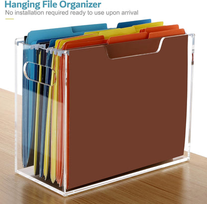 DINGHUO Acrylic File Folder Organizer, Hanging File Organizer Box, File Holder with Handles for Letter Size, Clear File Box Desktop Folder Storage for Office Home Work -1 Pack
