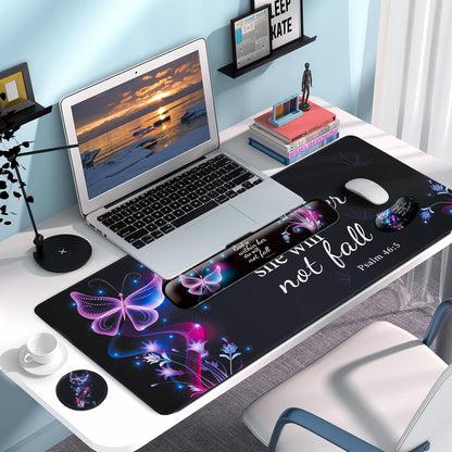Keyboard Wrist Rest + Mouse Pad with Wrist Support + Desk Mat + Coaster 4 in 1 Set, XXL Large Gaming Mousepad Cute Ergonomic Mouse Pads for Desk Computer Laptop Office Decor-Beach