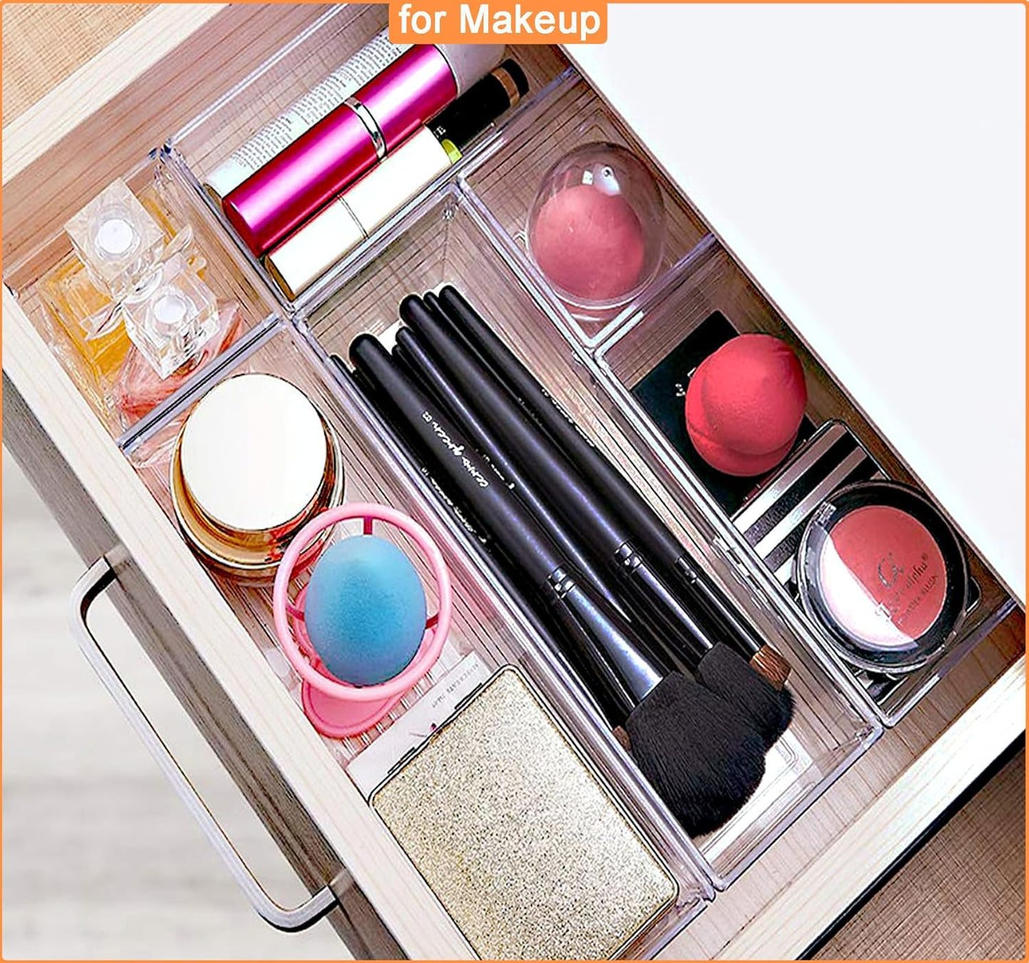 DCA 28 PCS Clear Plastic Drawer Organizers Set, 4-Size Versatile Bathroom and Vanity Drawer Organizer Trays, Storage Bins for Makeup, Bedroom, Kitchen Gadgets Utensils and Office