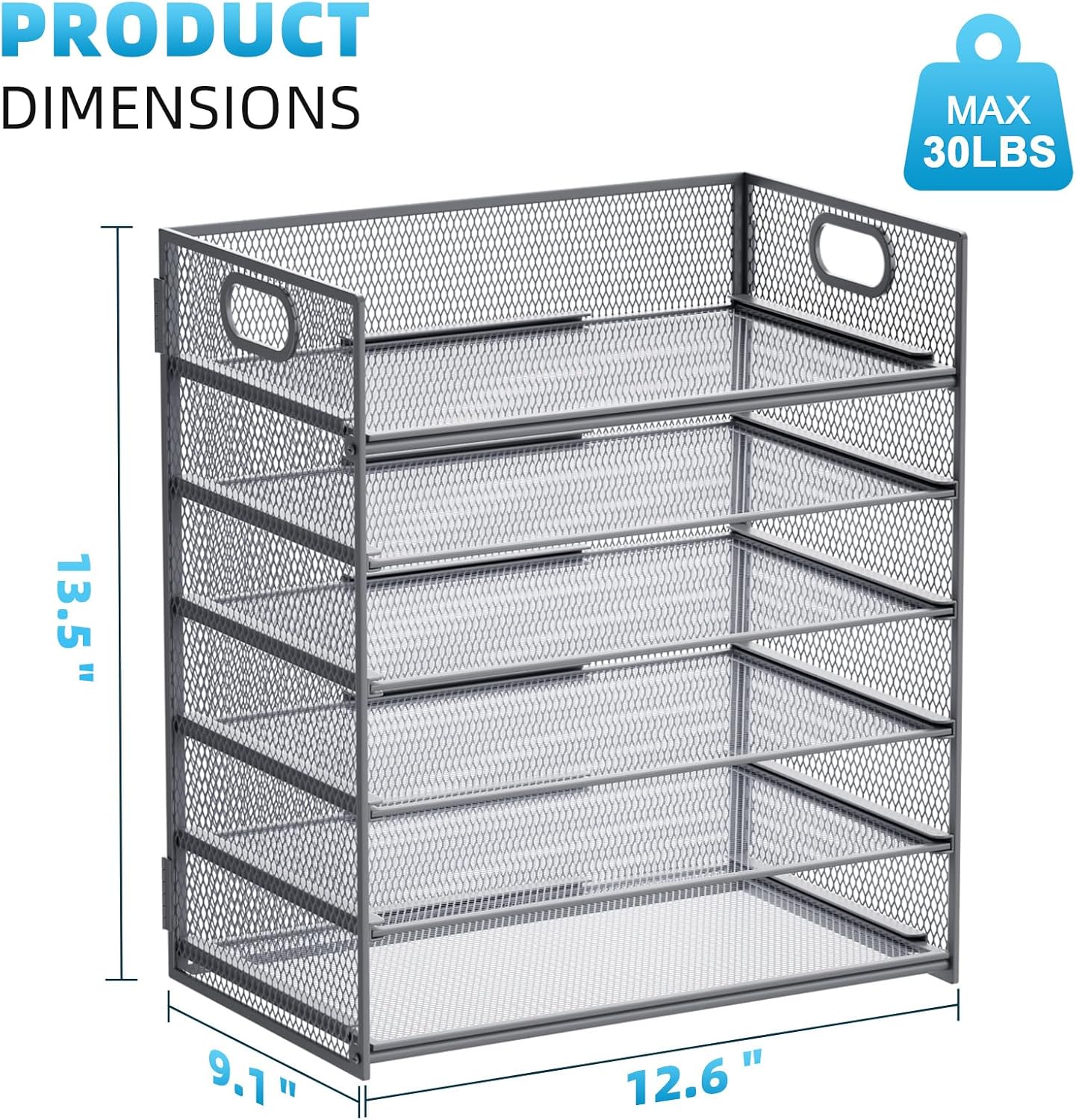 Marbrasse 6 Tier Paper Organizer Letter Tray - Mesh Desk File Organizer with Handle, Paper Sorter Organizer for Letter/A4 Office File Folder Holder - Black