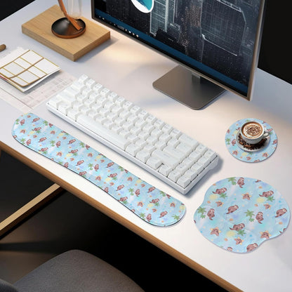 Ergonomic Keyboard Mouse Pad Wrist Rest Support Set for Laptop/Computer/Desktop,Memory Foam Hand Rest Wrist Cushion for Gaming/Office,Lightweight Comfortable & Pain Relief (Flowers)
