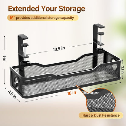 Under Desk Cable Management Tray White, Cinati Wire Organizers No Drill, Cable Tray with Clamp for Wire Management, Cord Organization Box for Office, Home - No Damage to Desk