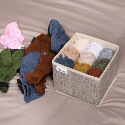 Criusia Foldable Underwear Drawer Organizer, Closet Dividers, Storage Box for Clothes, Socks (6 Bins, Gray)