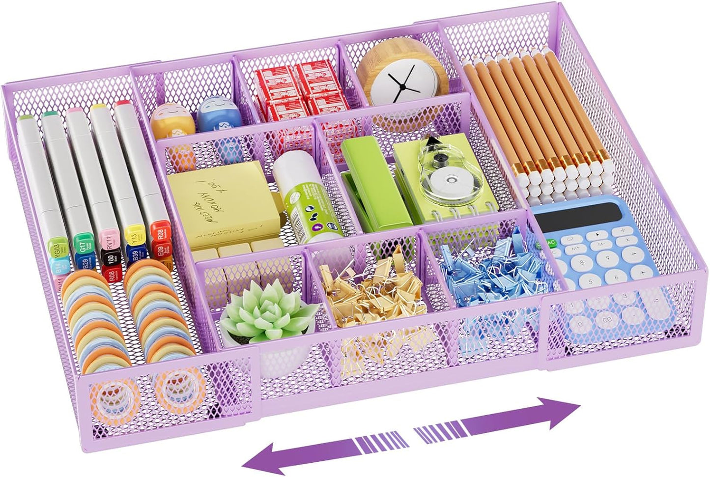 Marbrasse Expandable Desk Drawer Organizer, Mesh Drawer Organizer Tray with 10 Adjustable Compartments, Desk Organizers and Accessories, 5 Dividers Drawer for Office Supplies, Makeup & Vanity (Black)